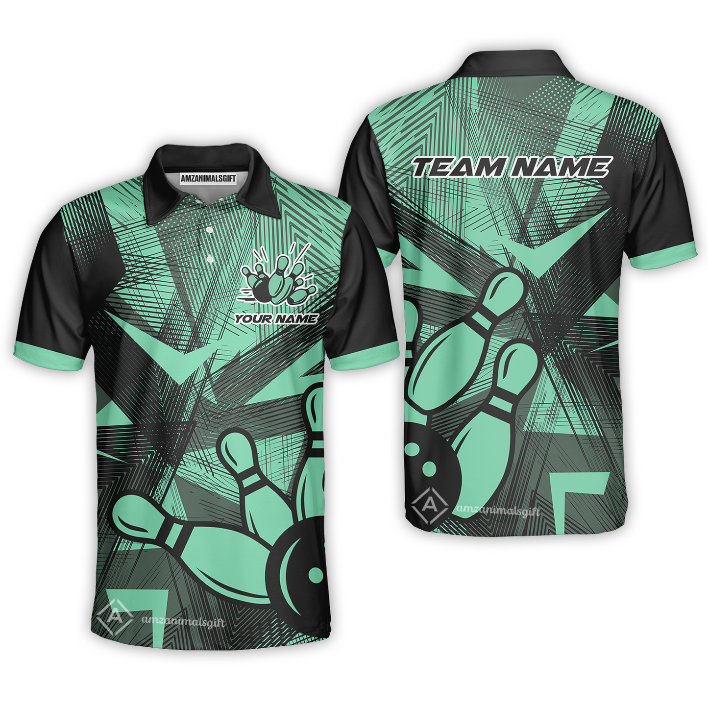 Customized Bowling Unisex Polo Shirt, Bowling Ball And Pins Esport Pattern Polo Shirt Uniform For Bowlers, Bowling Team