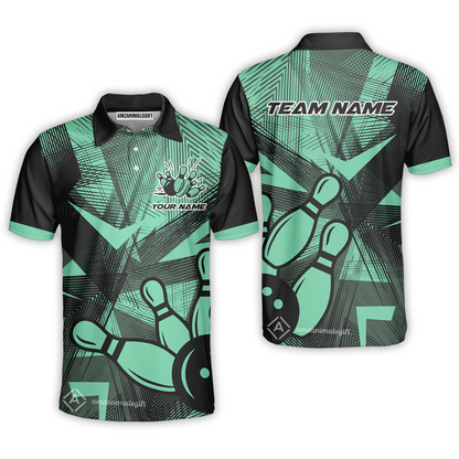 Customized Bowling Unisex Polo Shirt, Bowling Ball And Pins Esport Pattern Polo Shirt Uniform For Bowlers, Bowling Team