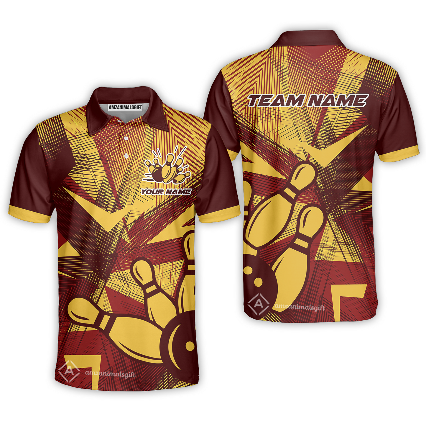 Customized Bowling Unisex Polo Shirt, Bowling Ball And Pins Esport Pattern Polo Shirt Uniform For Bowlers, Bowling Team