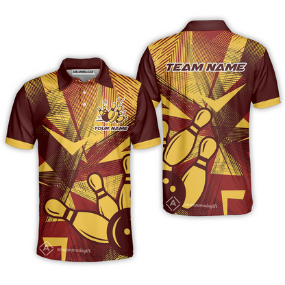 Customized Bowling Unisex Polo Shirt, Bowling Ball And Pins Esport Pattern Polo Shirt Uniform For Bowlers, Bowling Team
