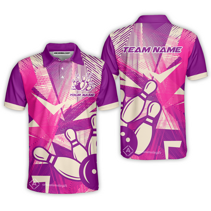 Customized Bowling Unisex Polo Shirt, Bowling Ball And Pins Esport Pattern Polo Shirt Uniform For Bowlers, Bowling Team