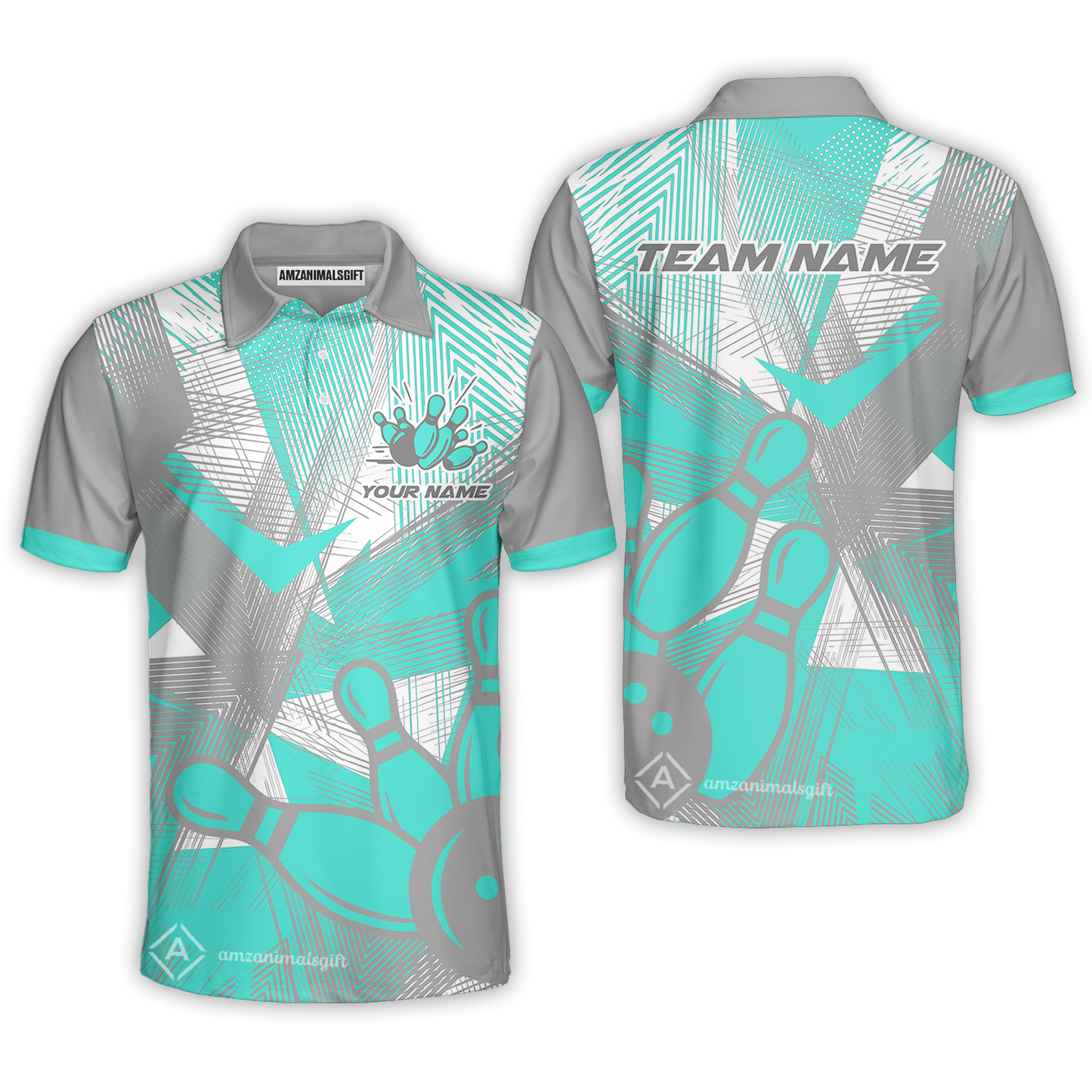 Customized Bowling Unisex Polo Shirt, Bowling Ball And Pins Esport Pattern Polo Shirt Uniform For Bowlers, Bowling Team