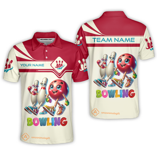 Customized Bowling Unisex Polo Shirt, Bowling Ball and Pins Together Polo Shirt Uniform For Bowlers, Bowling Team