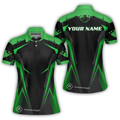 Customized Bowling Polo Shirt, Black And Green Bowling Polo Shirt, Perfect Outfit For Bowlers
