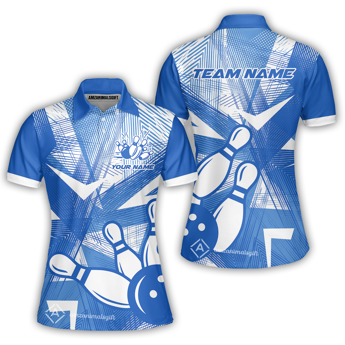 Customized Bowling Women Polo Shirt, Bowling Ball And Pins Esports Pattern Women Polo Shirt Uniform For Bowlers