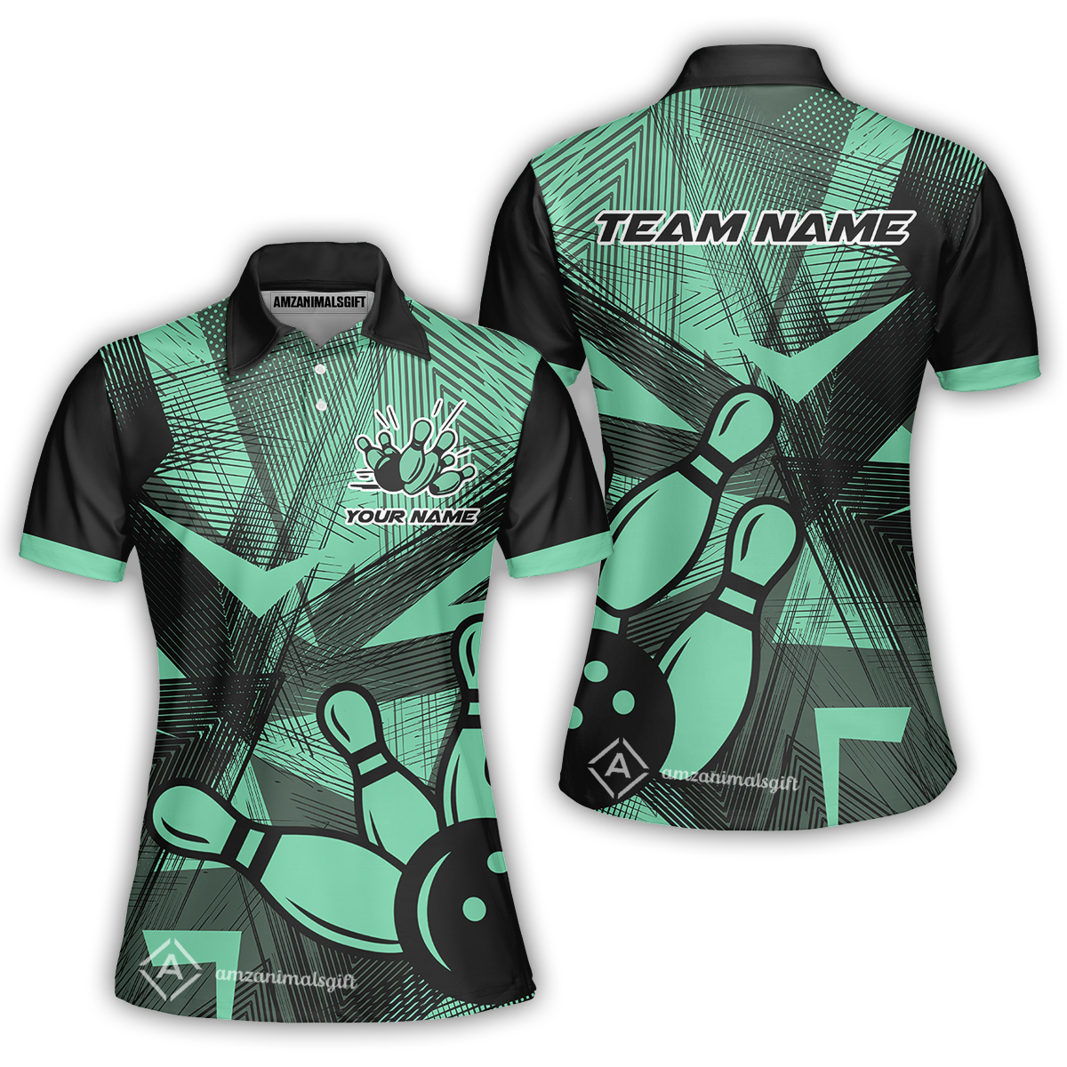 Customized Bowling Women Polo Shirt, Bowling Ball And Pins Esports Pattern Women Polo Shirt Uniform For Bowlers