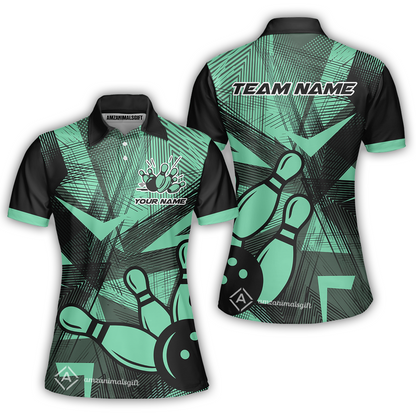 Customized Bowling Women Polo Shirt, Bowling Ball And Pins Esports Pattern Women Polo Shirt Uniform For Bowlers