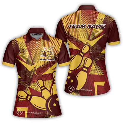 Customized Bowling Women Polo Shirt, Bowling Ball And Pins Esports Pattern Women Polo Shirt Uniform For Bowlers