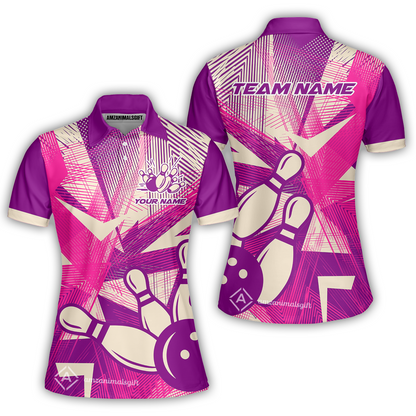 Customized Bowling Women Polo Shirt, Bowling Ball And Pins Esports Pattern Women Polo Shirt Uniform For Bowlers