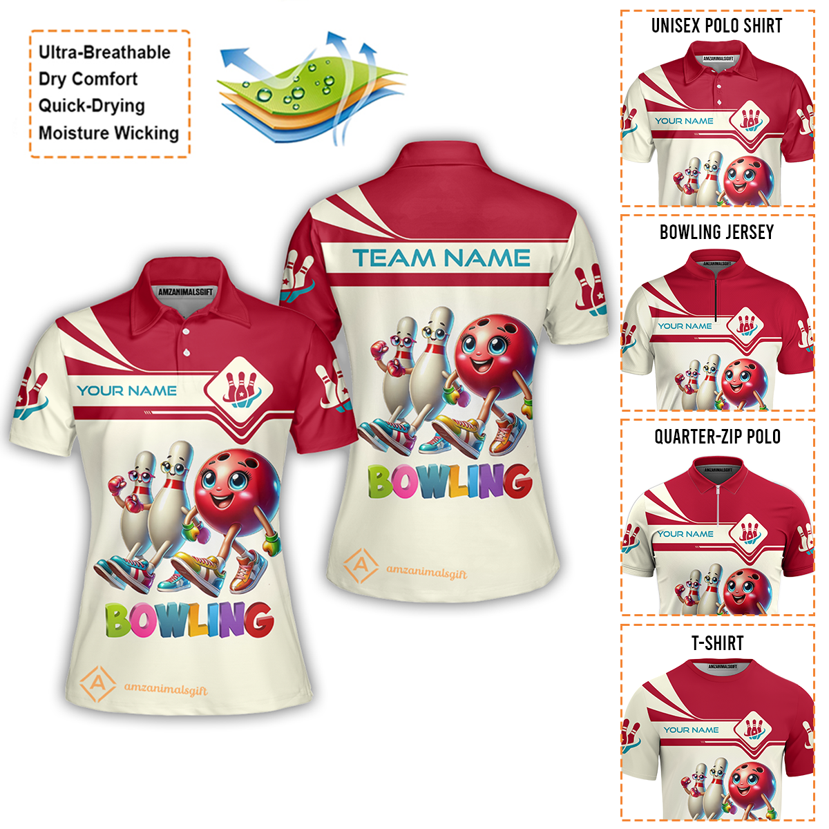 Customized Bowling Women Polo Shirt, Bowling Ball and Pins Together Women Polo Shirt Uniform For Bowlers, Bowling Team