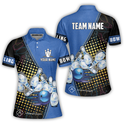 Customized Bowling Women Polo Shirt, Leather Pattern Bowling Strike Out Women Polo Shirt Multicolor Option For Bowlers