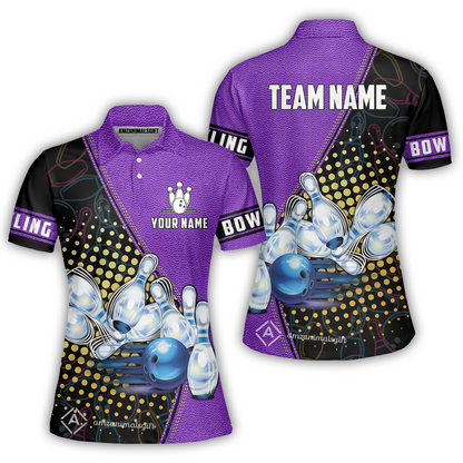 Customized Bowling Women Polo Shirt, Leather Pattern Bowling Strike Out Women Polo Shirt Multicolor Option For Bowlers