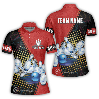 Customized Bowling Women Polo Shirt, Leather Pattern Bowling Strike Out Women Polo Shirt Multicolor Option For Bowlers