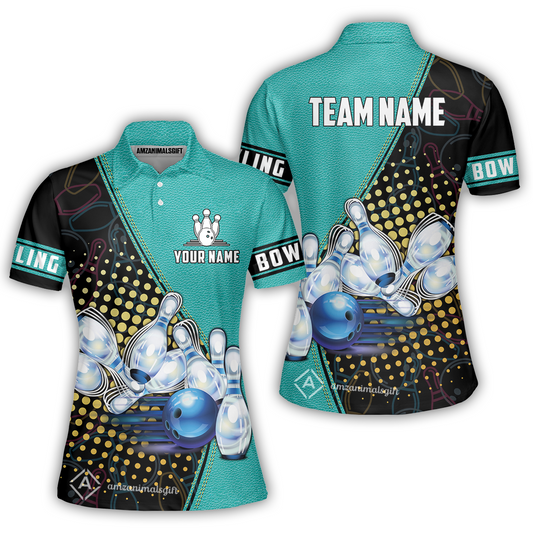 Customized Bowling Women Polo Shirt, Leather Pattern Bowling Strike Out Women Polo Shirt Multicolor Option For Bowlers