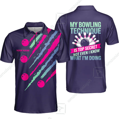 Customized Bowling Jersey, My Bowling Technique Is Top Secret - Personalized Name Stand Collar Quarter-zip Shirt