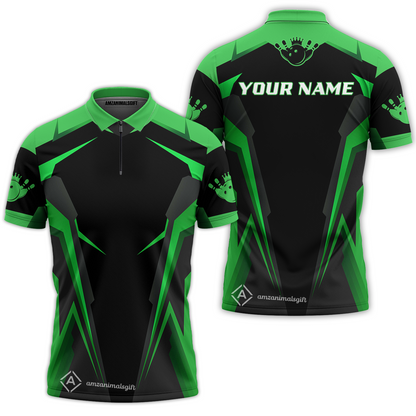 Customized Bowling Polo Shirt, Black And Green Bowling Polo Shirt, Perfect Outfit For Bowlers
