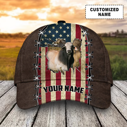 Customized Brahman Cattle Cow Caps, Brahman Cattle And American Flag Hats, Best Dairy Farm Hat For Men Women Farmer