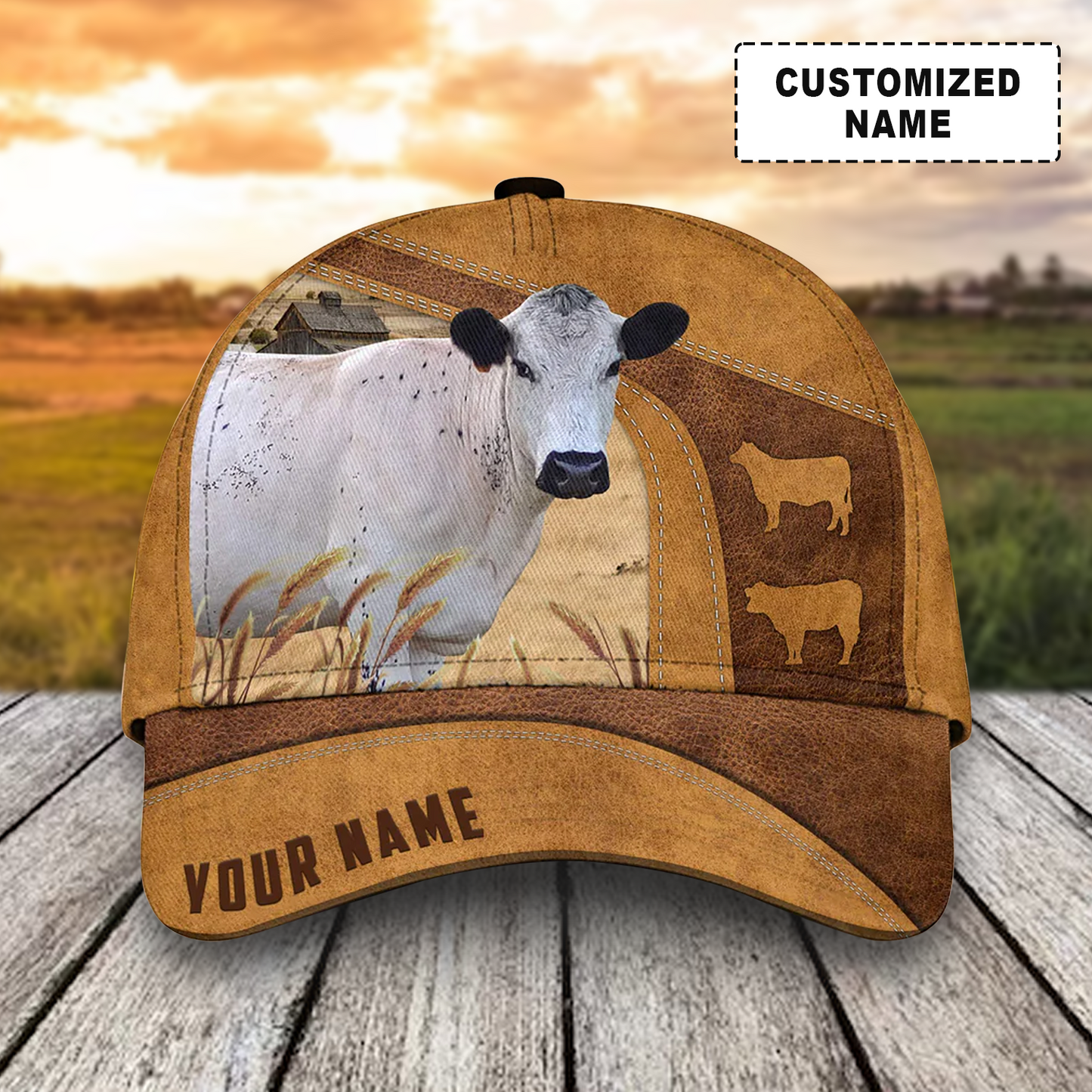 Customized British White Cattle Caps, British White Cow Pattern Brown Hats, Best Farm Hat For Men Women Farmer