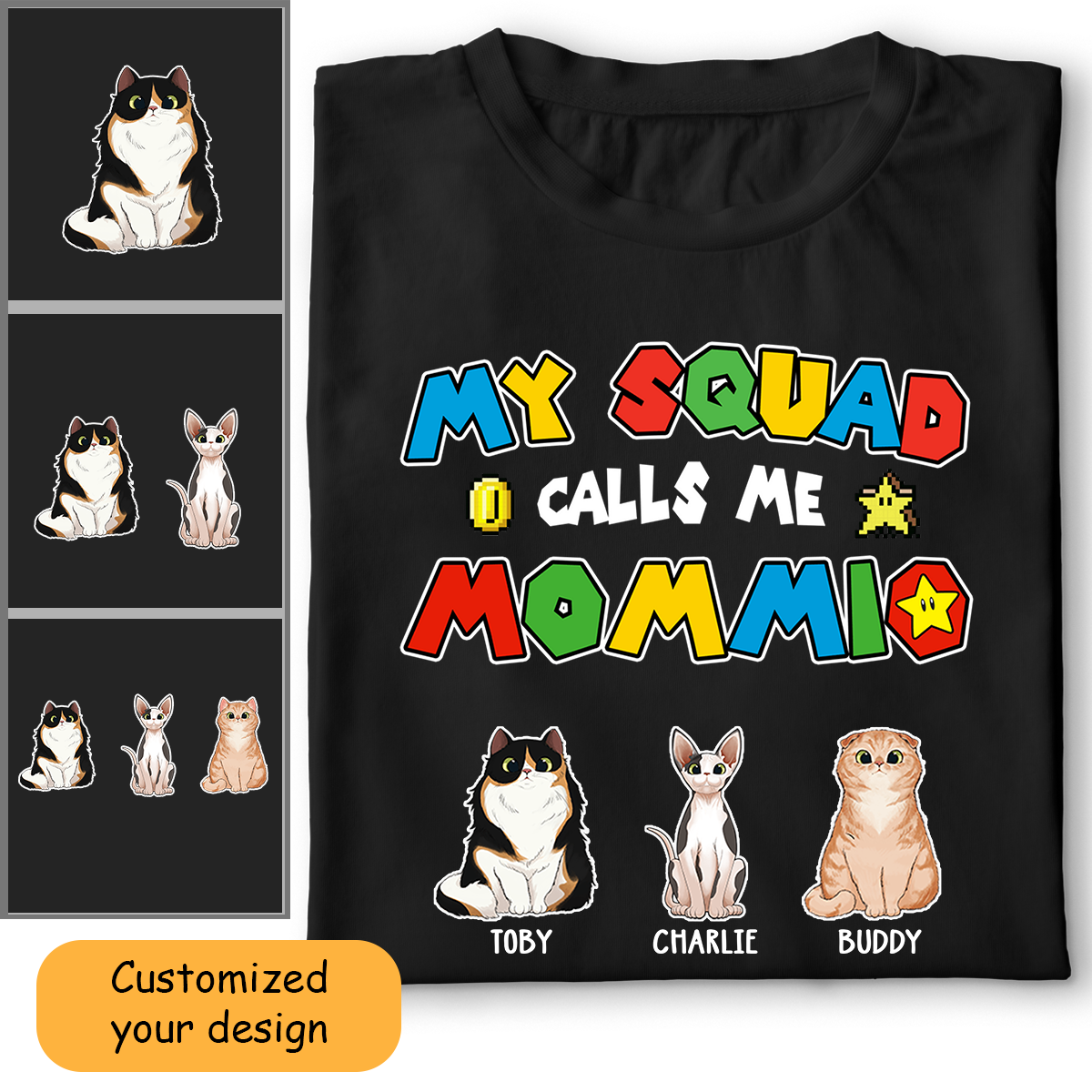 Customized Cat Mom Shirt Hoodie My Squad Calls Me Mommio For Mom, For Mother, Grandma, For Wife, Mother's Day Gift, For Cat Lovers