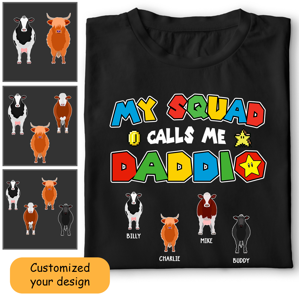 Customized Cattle Cow Dad Shirt My Squad Calls Me Daddio For Dad, Father, Grandpa, Husband, Farmer, Father's Day Gift For Cow Lovers