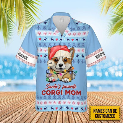 Customized Corgi Aloha Hawaiian Shirt - Santa's Favorite Corgi Mom Hawaiian Shirt, Cute Corgi Puppy Hawaiian Shirt For Men & Women, Christmas Gift - Amzanimalsgift