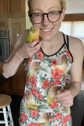 Customized Criss Cross Tank Top With Pet Face - Tropical Summer Red Flower Leave Pattern Criss Cross Open Back Tank Top - Gift For Women, Pet Lovers - Amzanimalsgift