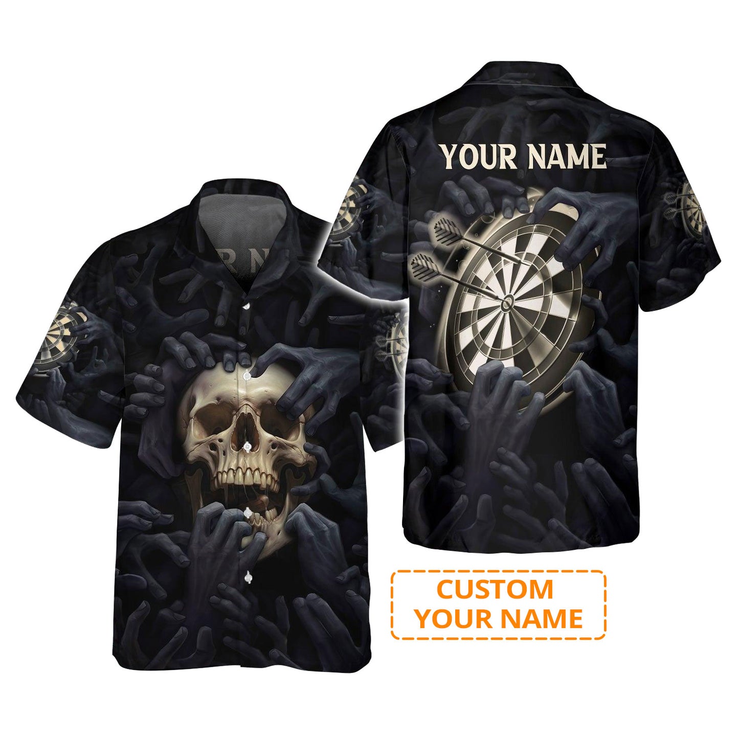 Customized Darts Aloha Hawaiian Shirt, Skull Art Dartboard Hawaiian Shirt, Hand Of Evil Personalized Name Hawaiian Shirt For Men & Women, Darts Lover