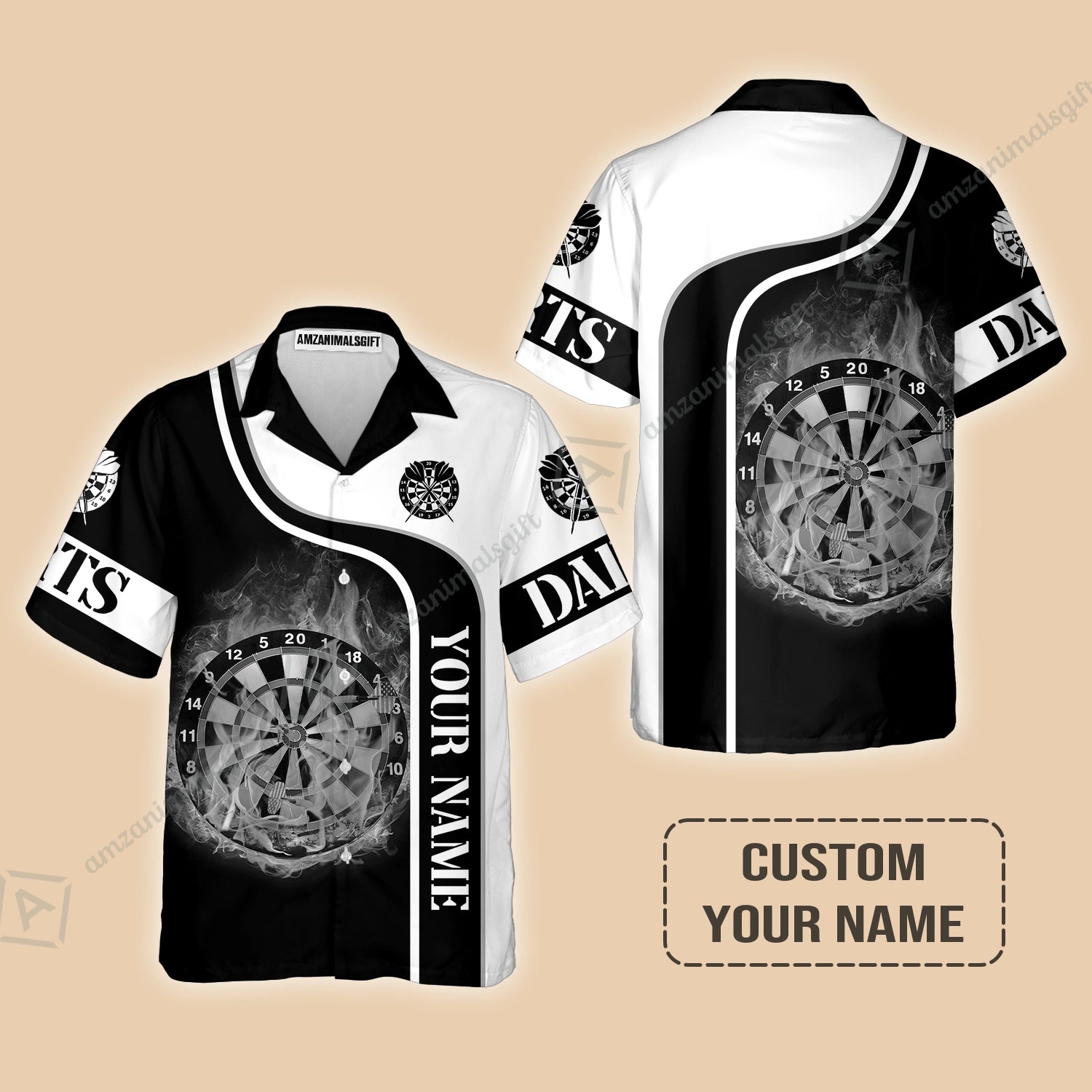 Customized Darts Hawaiian Shirt, Personalized Darts Black And White Shirt For Men And Women, Perfect Outfit For Darts Lovers, Darts Players