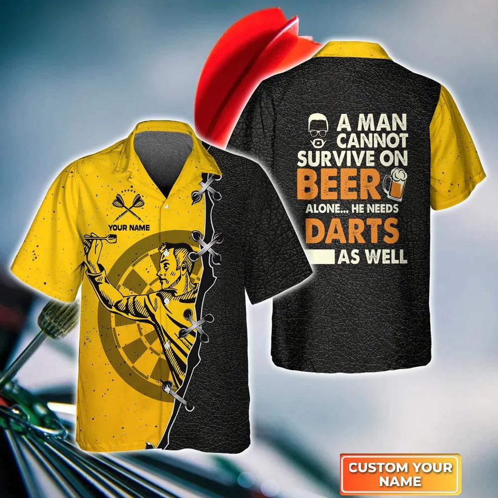 Customized Darts Hawaiian Shirt, A Men Beer And Darts Personalized Name Hawaiian Shirt For Men - Perfect Gift For Darts Lovers, Darts Players - Amzanimalsgift