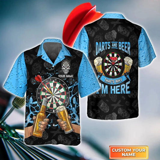 Customized Darts Hawaiian Shirt, Beer And Darts I'm Here Personalized Name Hawaiian Shirt For Men - Perfect Gift For Darts Lovers, Darts Players - Amzanimalsgift