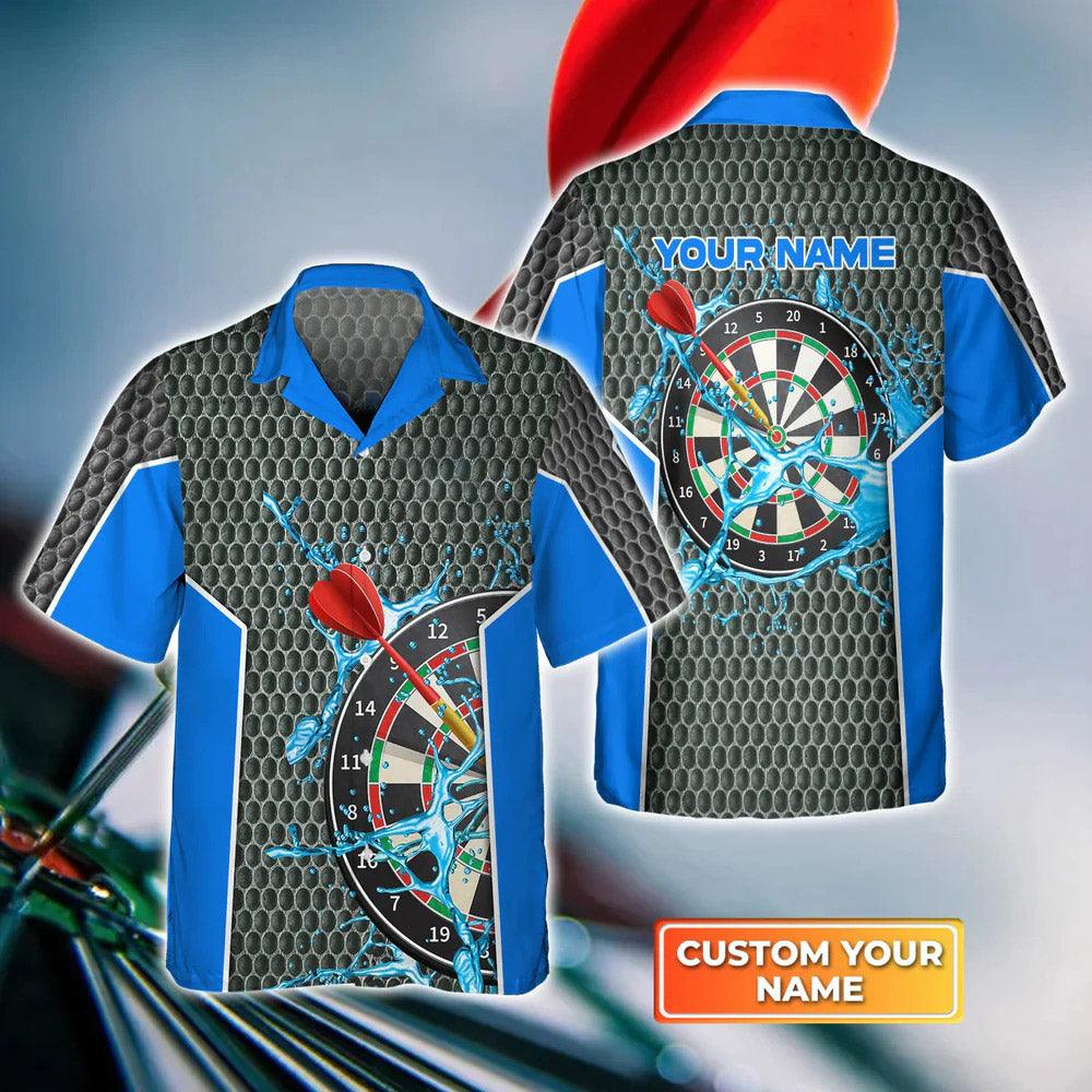 Customized Darts Hawaiian Shirt, Blue Darts Honeycomb Personalized Name Hawaiian Shirt For Men - Perfect Gift For Darts Lovers, Darts Players - Amzanimalsgift