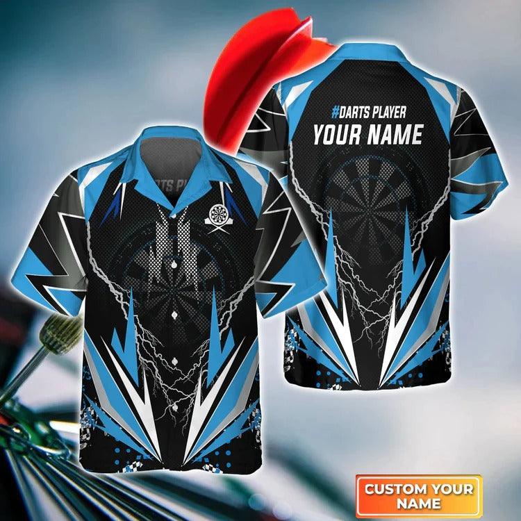 Customized Darts Hawaiian Shirt, Blue Darts Thunder Lightning, Personalized Name Hawaiian Shirt For Men - Perfect Gift For Darts Lovers, Darts Players - Amzanimalsgift