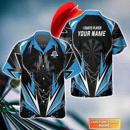 Customized Darts Hawaiian Shirt, Blue Darts Thunder Lightning, Personalized Name Hawaiian Shirt For Men - Perfect Gift For Darts Lovers, Darts Players - Amzanimalsgift