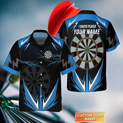Customized Darts Hawaiian Shirt, Blue Darts Thunder Lightning, Personalized Name Hawaiian Shirt For Men - Perfect Gift For Darts Lovers, Darts Players - Amzanimalsgift