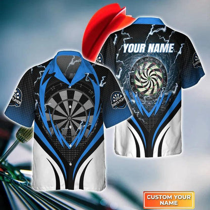 Customized Darts Hawaiian Shirt, Blue Darts Thunder Lightning, Personalized Name Hawaiian Shirt For Men - Perfect Gift For Darts Lovers, Darts Players - Amzanimalsgift