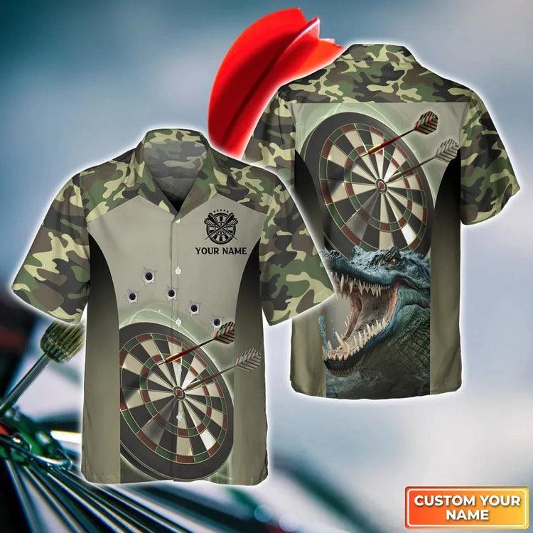 Customized Darts Hawaiian Shirt, Camo Darts, Personalized Name Crocodile And Darts Hawaiian Shirt For Men - Perfect Gift For Darts Lovers, Darts Players - Amzanimalsgift