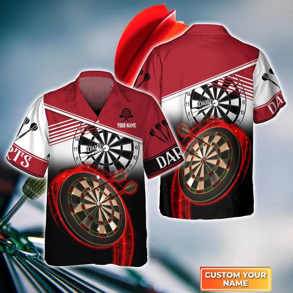 Customized Darts Hawaiian Shirt, Dartboard Red Personalized Name Hawaiian Shirt For Men - Perfect Gift For Darts Lovers, Darts Players - Amzanimalsgift