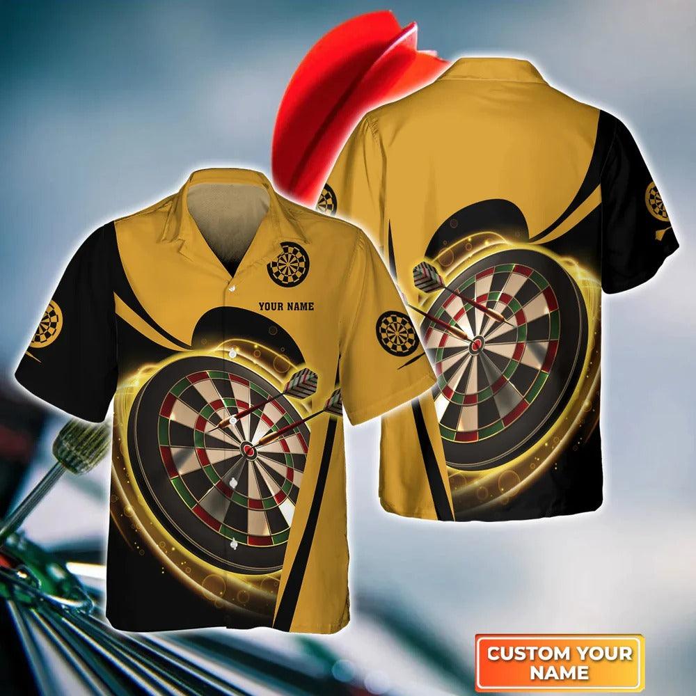 Customized Darts Hawaiian Shirt, Dartboards Yellow Personalized Name Hawaiian Shirt For Men - Perfect Gift For Darts Lovers, Darts Players - Amzanimalsgift