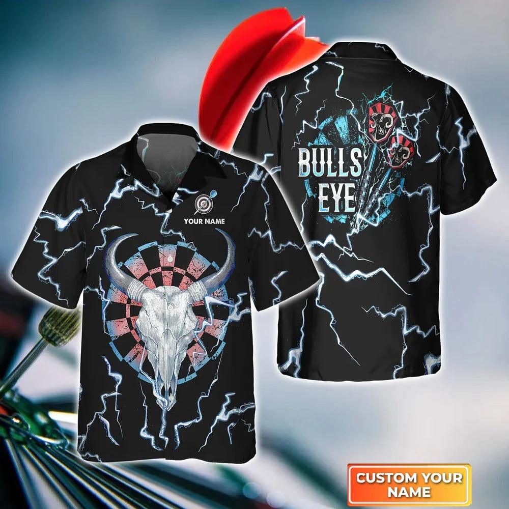 Customized Darts Hawaiian Shirt, Darts Bullseye Thunder Skull, Personalized Name Hawaiian Shirt For Men - Perfect Gift For Darts Lovers, Darts Players - Amzanimalsgift