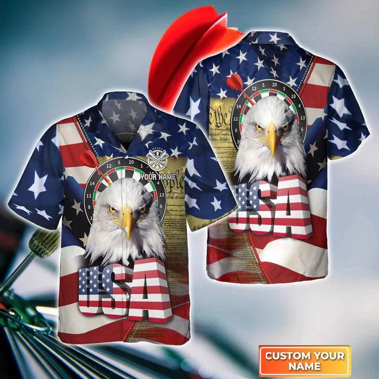 Customized Darts Hawaiian Shirt, Darts Eagle American, Personalized Name Hawaiian Shirt For Men - Perfect Gift For Darts Lovers, Darts Players - Amzanimalsgift