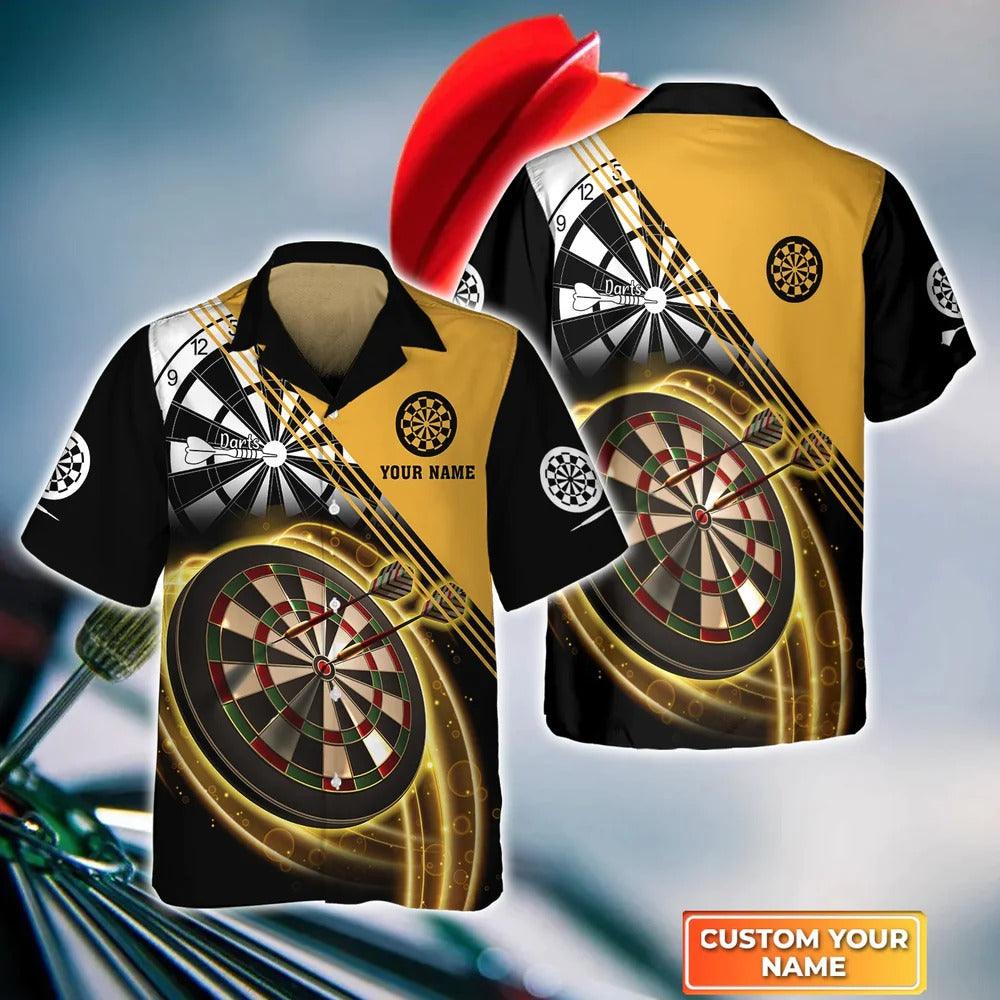 Customized Darts Hawaiian Shirt, Darts Gold Personalized Name Hawaiian Shirt For Men - Perfect Gift For Darts Lovers, Darts Players - Amzanimalsgift