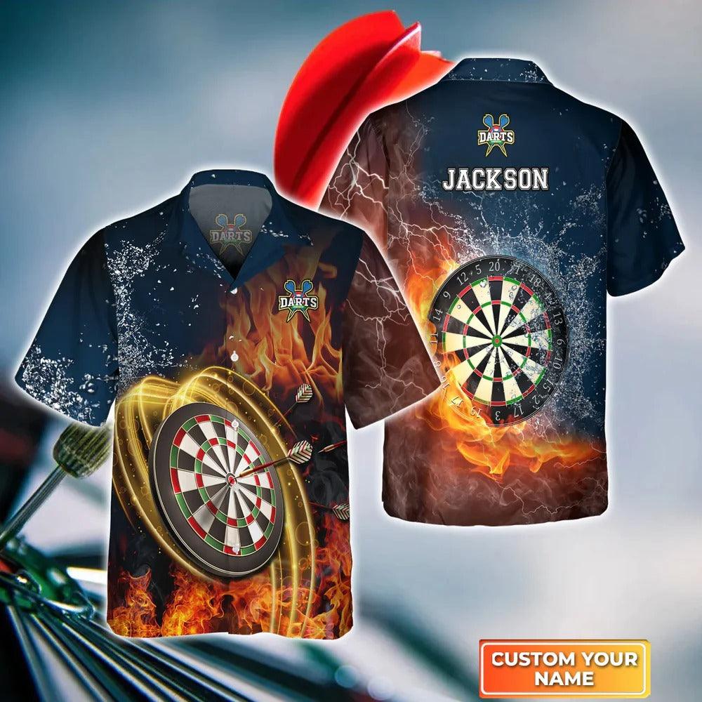 Customized Darts Hawaiian Shirt, Darts On Fire, Personalized Name Hawaiian Shirt For Men - Perfect Gift For Darts Lovers, Darts Players - Amzanimalsgift