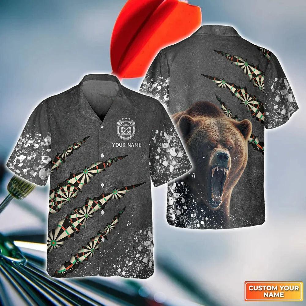 Customized Darts Hawaiian Shirt, Darts Paint Splash, Personalized Name Bear Hawaiian Shirt For Men - Perfect Gift For Darts Lovers, Darts Players - Amzanimalsgift