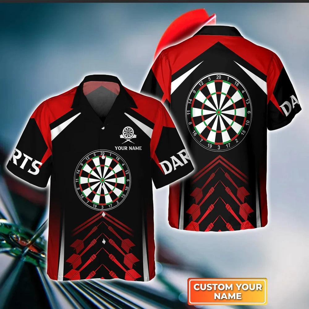 Customized Darts Hawaiian Shirt, Darts Red Black Personalized Name Hawaiian Shirt For Men - Perfect Gift For Darts Lovers, Darts Players - Amzanimalsgift