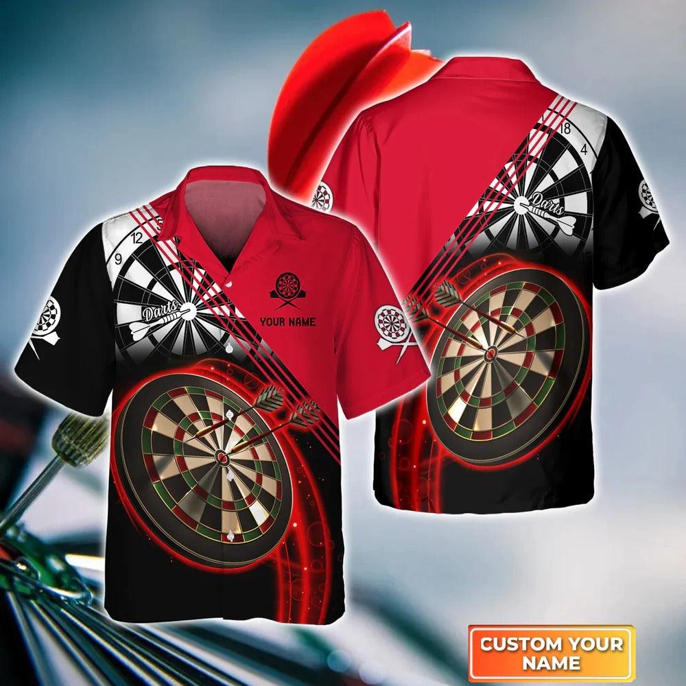Customized Darts Hawaiian Shirt, Darts Red Personalized Name Hawaiian Shirt For Men - Perfect Gift For Darts Lovers, Darts Players - Amzanimalsgift