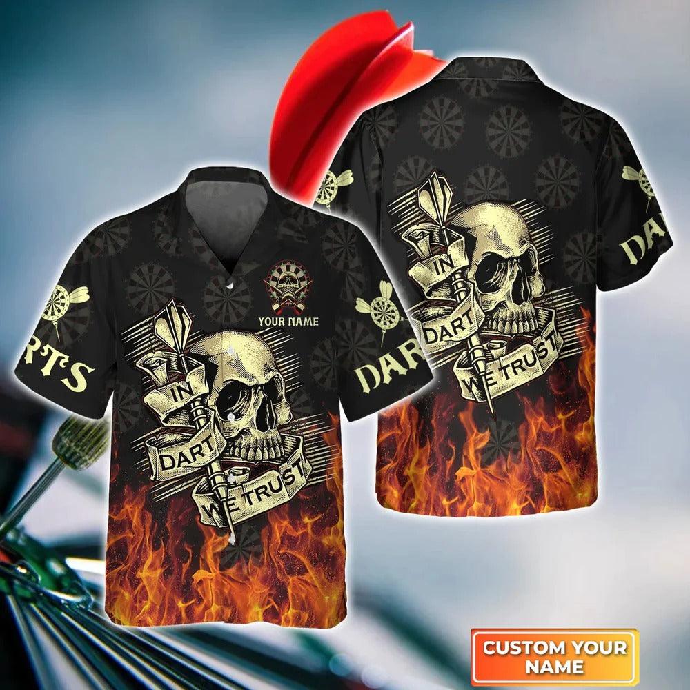 Customized Darts Hawaiian Shirt, Darts Skull Personalized Name Hawaiian Shirt For Men - Perfect Gift For Darts Lovers, Darts Players - Amzanimalsgift