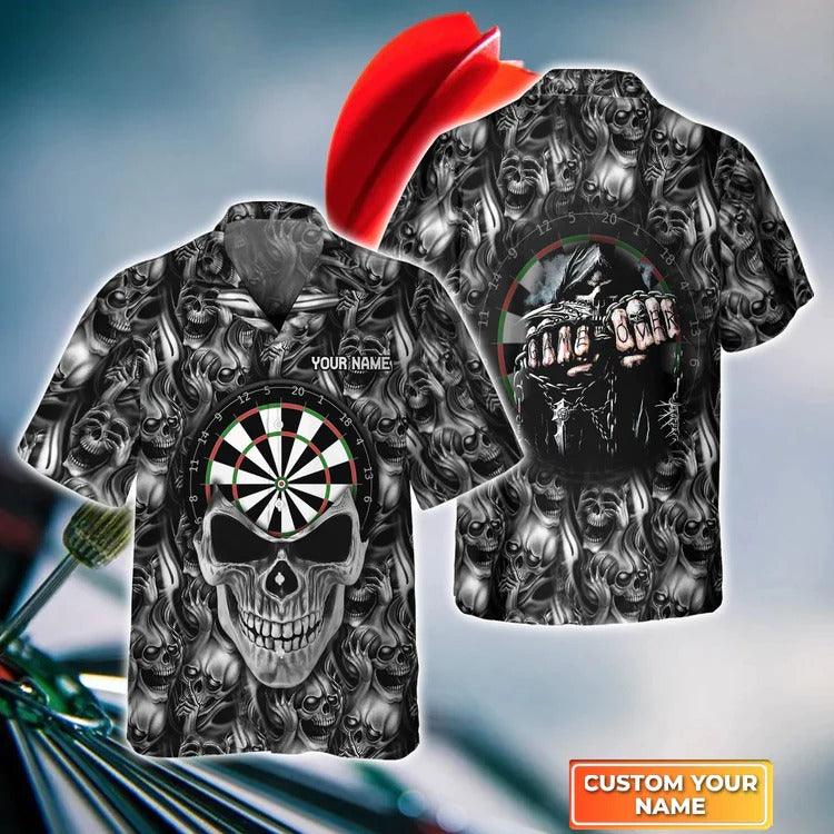 Customized Darts Hawaiian Shirt, Darts Skull Personalized Name Hawaiian Shirt For Men - Perfect Gift For Darts Lovers, Darts Players - Amzanimalsgift