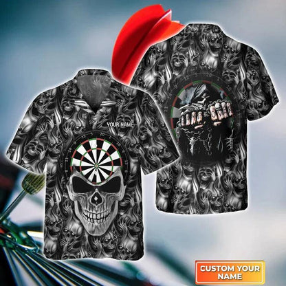 Customized Darts Hawaiian Shirt, Darts Skull Personalized Name Hawaiian Shirt For Men - Perfect Gift For Darts Lovers, Darts Players - Amzanimalsgift