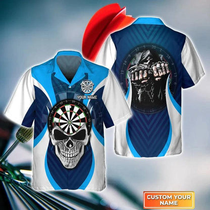 Customized Darts Hawaiian Shirt, Darts Skull Personalized Name Hawaiian Shirt For Men - Perfect Gift For Darts Lovers, Darts Players - Amzanimalsgift