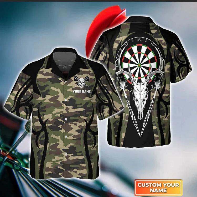 Customized Darts Hawaiian Shirt, Darts Skull Personalized Name Hawaiian Shirt For Men - Perfect Gift For Darts Lovers, Darts Players - Amzanimalsgift